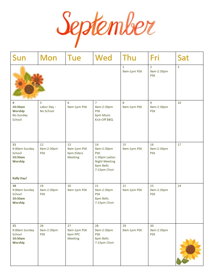 Sept 2022 Newsletter - Updated Calendar